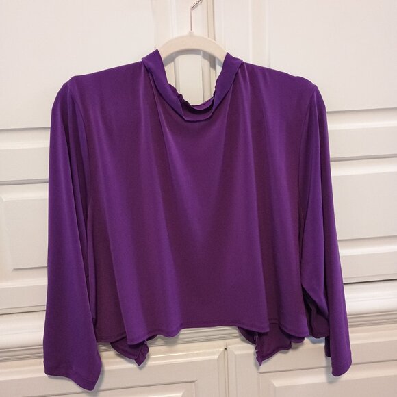 Susan Graver - Purple Ruffle-Trim Open-Front Cardigan - Picture 2 of 3